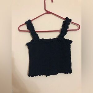 Black Smocked Crop Top